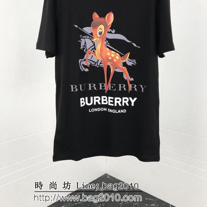 BURBERRY巴寶莉 19ss早春新款 騎士戰馬小鹿印花 純棉黑色短袖 男女同款 ydi1793
